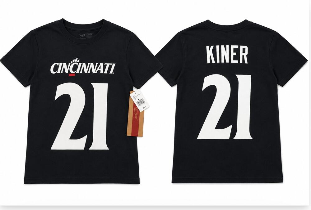 NWT Cincinnati Bearcats Kiner #21 Youth Small Black NCAA Graphic T-Shirt Kids
